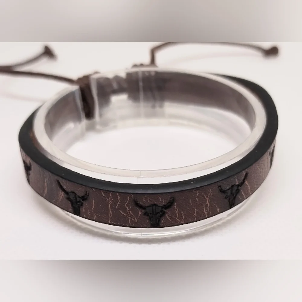 Men's‎ Leather Bracelet Western Bullhead New f17